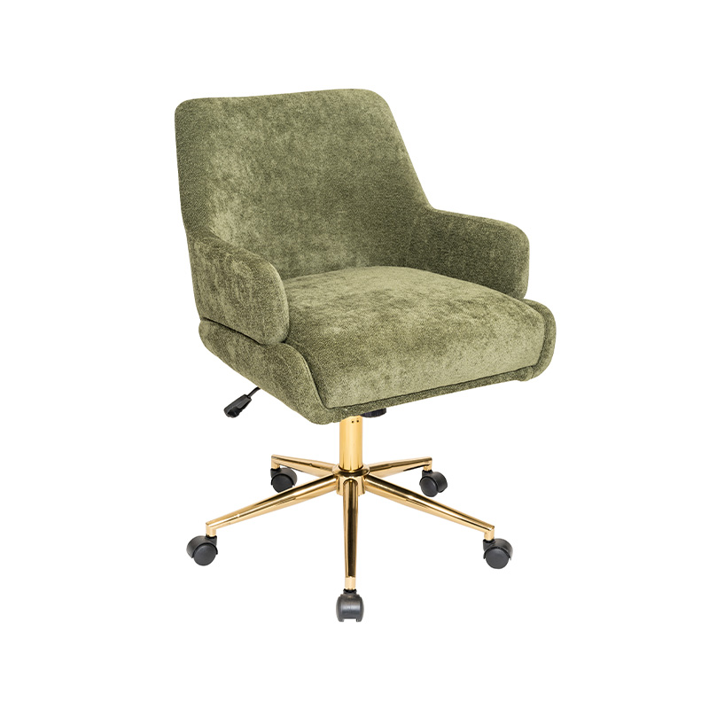 Silla giratoria de tela moderna con base dorada para el hogar/oficina